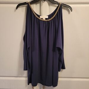 Michael Kors Cold Shoulder Gold Chain Neckline Blouse